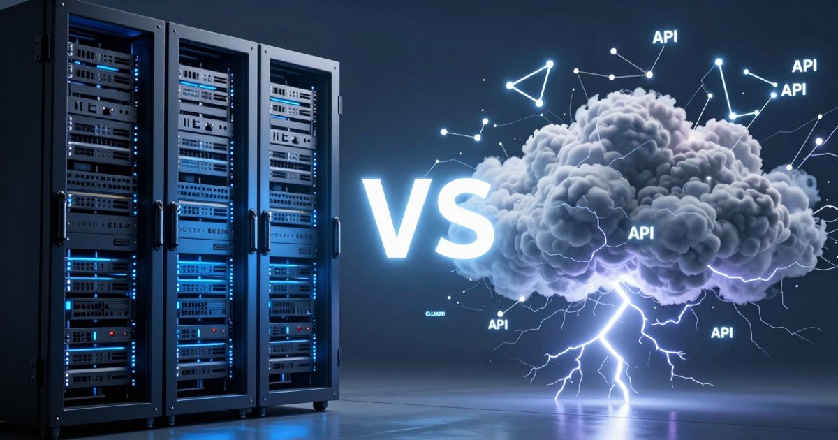 A compact, efficient small language model glowing alongside a large frontier model in a data center — illustrating SLM cost and latency advantages for enterprise workloads