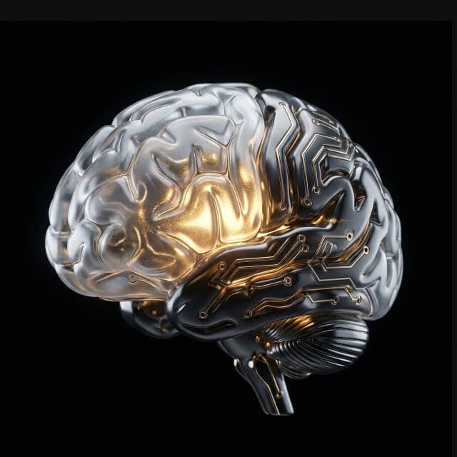 Phase 3: AI Workforce Transformation — human brain interwoven with AI circuitry representing corporate AI training and workforce upskilling